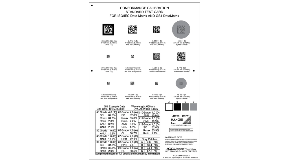 バーコード検証機キャリブレーションカード | コグネックス